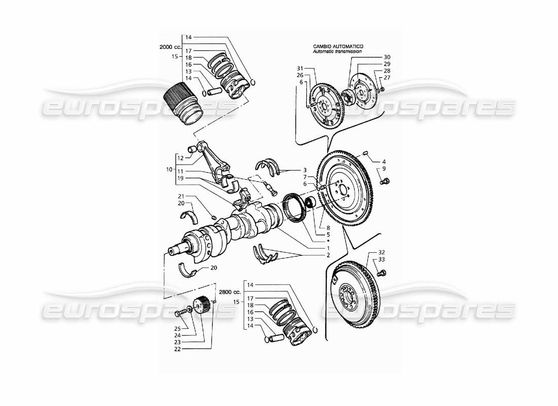 maserati qtp. 3.2 v8 (1999) crankshaft, pistons, connecting rods and flywheel parts diagram