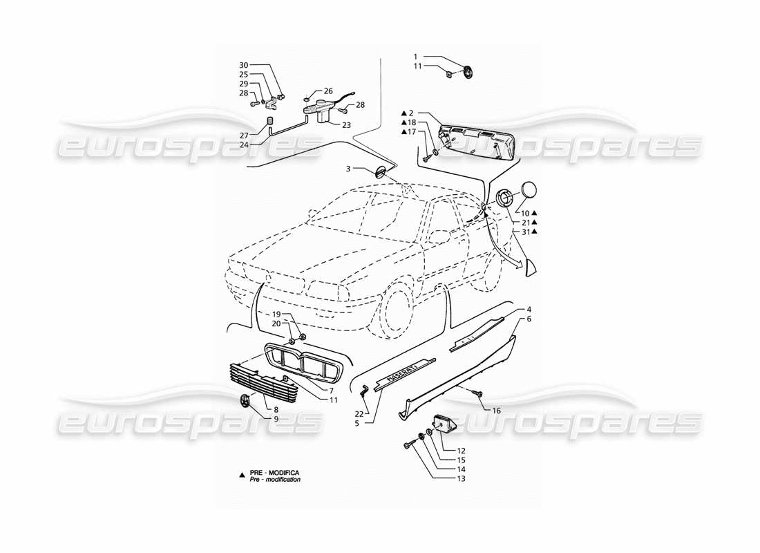 maserati qtp. 3.2 v8 (1999) external finishing badges parts diagram