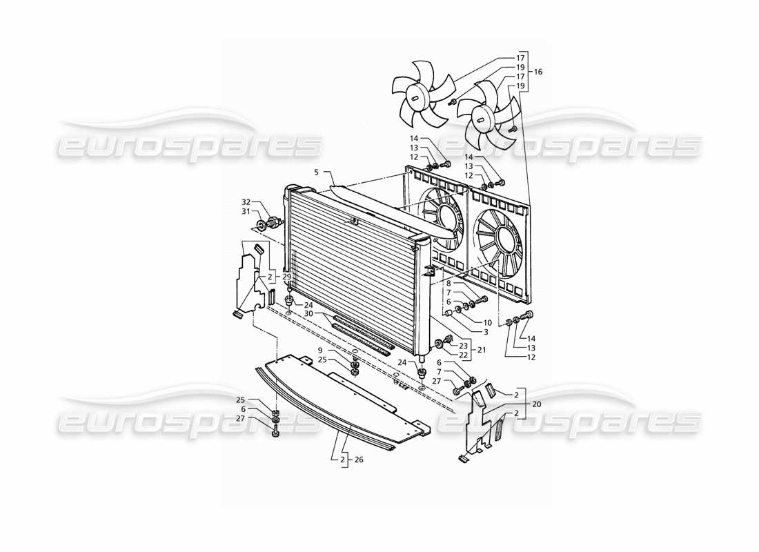 maserati qtp. 3.2 v8 (1999) radiator and cooling fans parts diagram