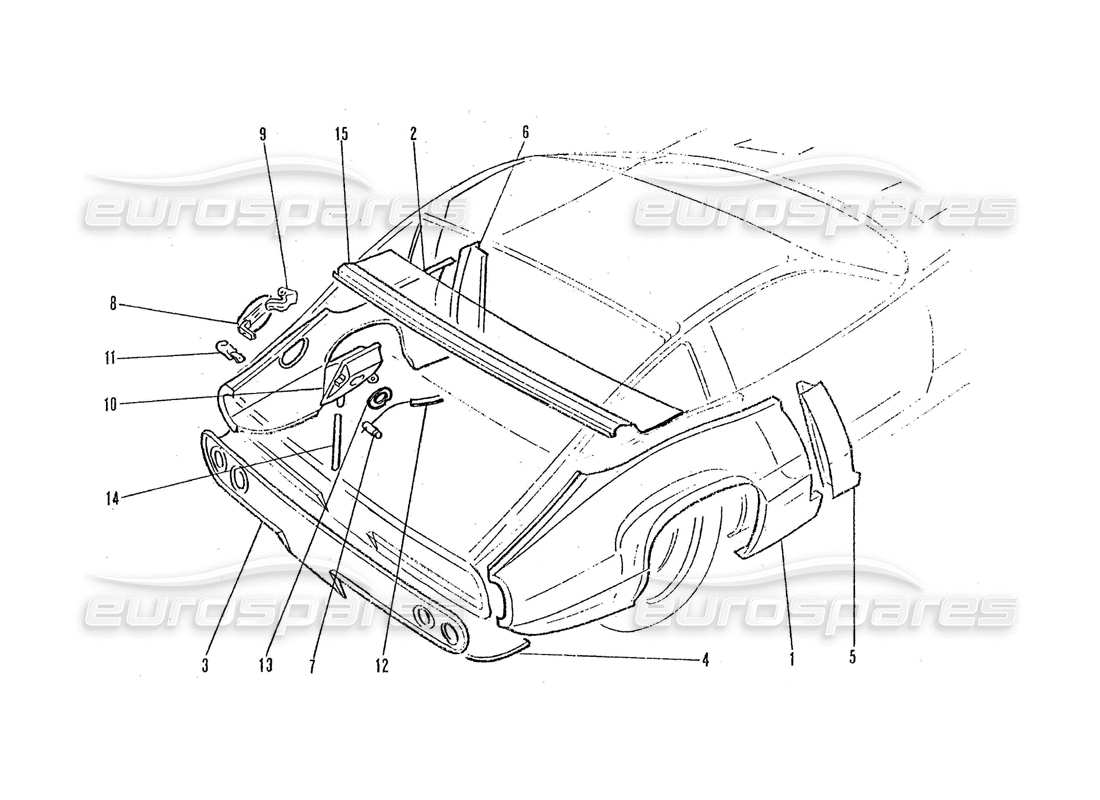 ferrari 365 gtc4 (coachwork) rear end panels parts diagram
