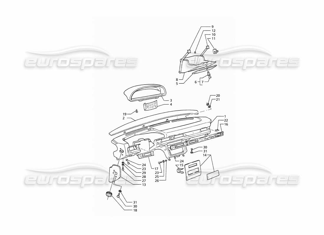 maserati qtp. 3.2 v8 (1999) instrument panel (lh drive) parts diagram