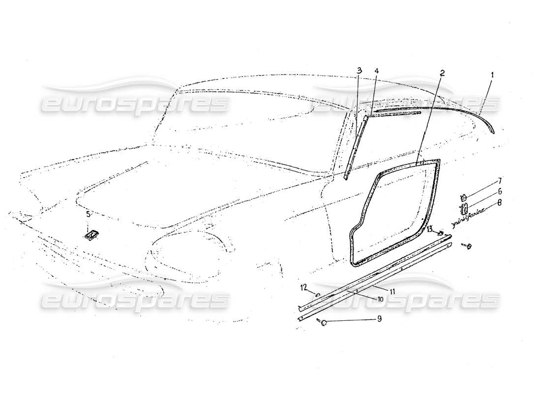 ferrari 330 gt 2+2 (coachwork) door rubber & outer finishers (edition 1) parts diagram