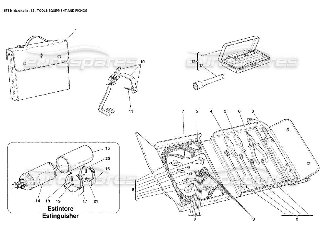 ferrari 575m maranello tools equipment and fixings parts diagram