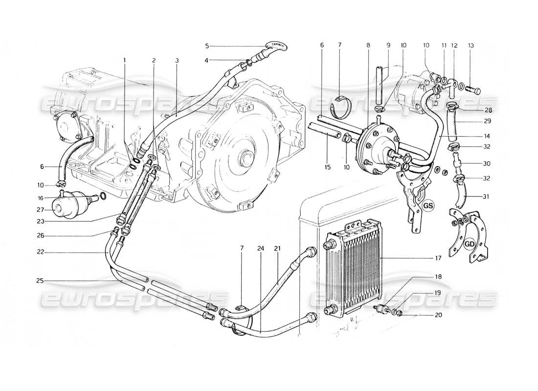 ferrari 400 gt (mechanical) vacuume amplifying valve and oil circuit (400 automatic) parts diagram