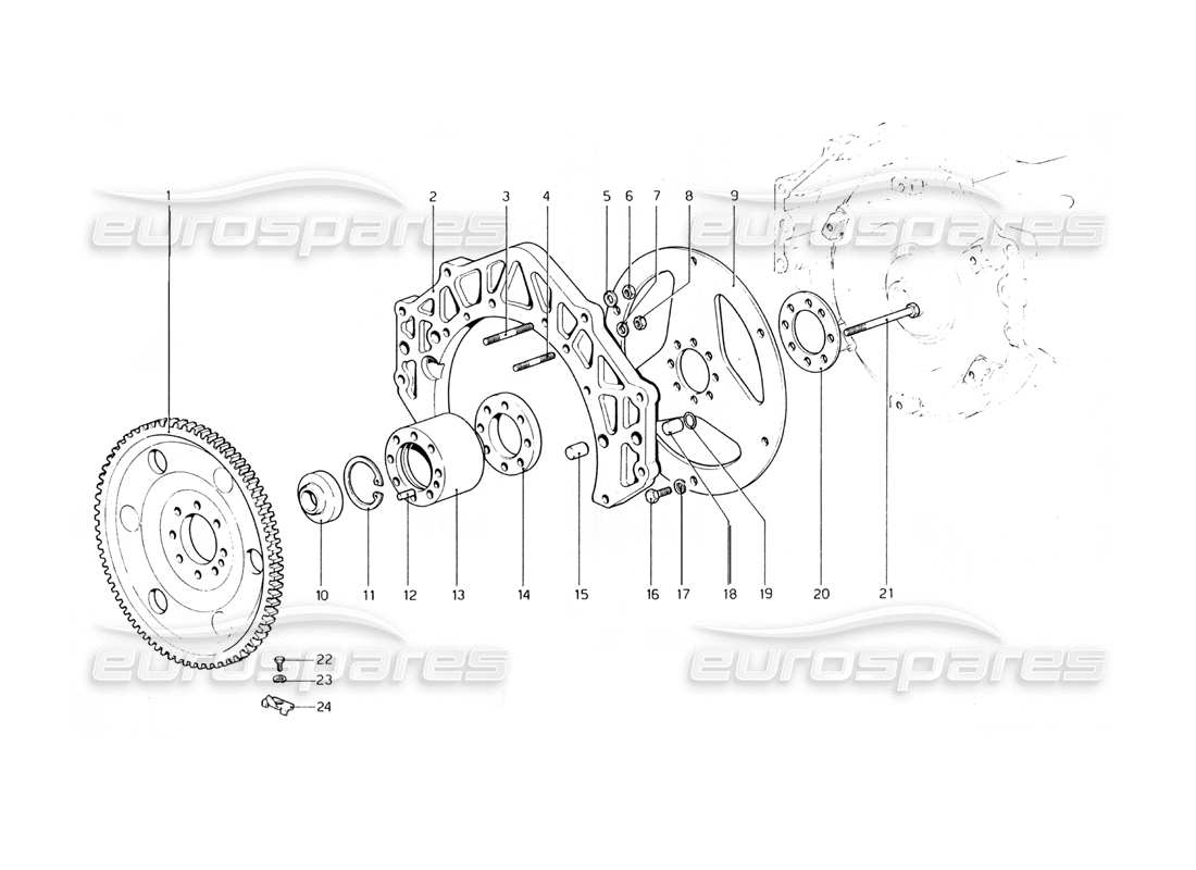 ferrari 400 gt (mechanical) engine flywheel and clutch housing spacer (400 automatic) part diagram