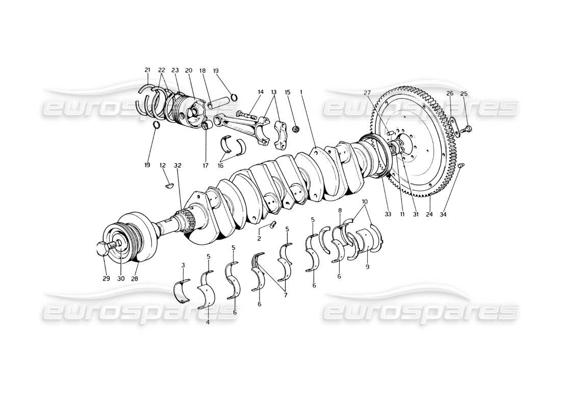 ferrari 365 gt4 berlinetta boxer crankshaft - connecting rods and pistons part diagram