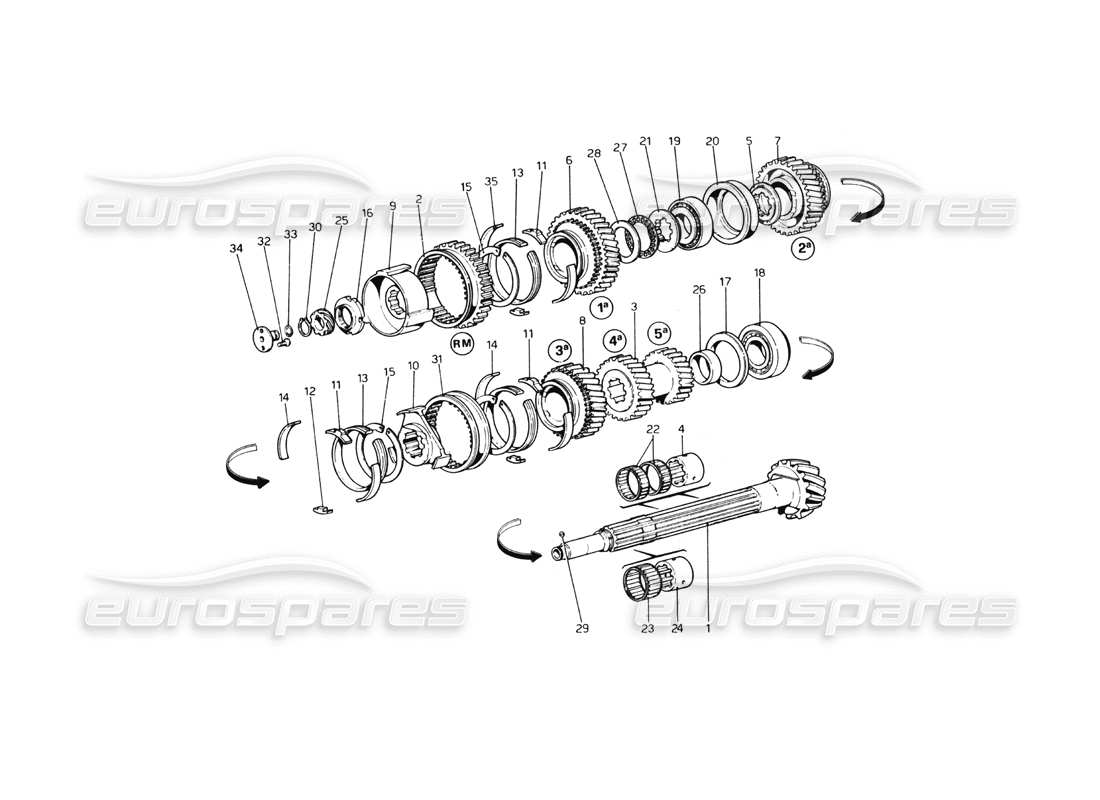 ferrari 365 gt4 berlinetta boxer lay shaft gears (up to car no. 17535) part diagram