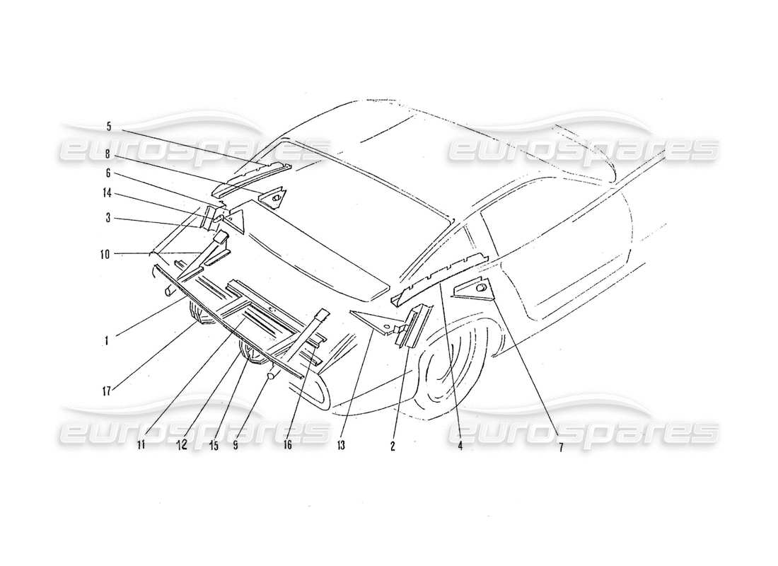 ferrari 365 gtc4 (coachwork) rear inner panels parts diagram