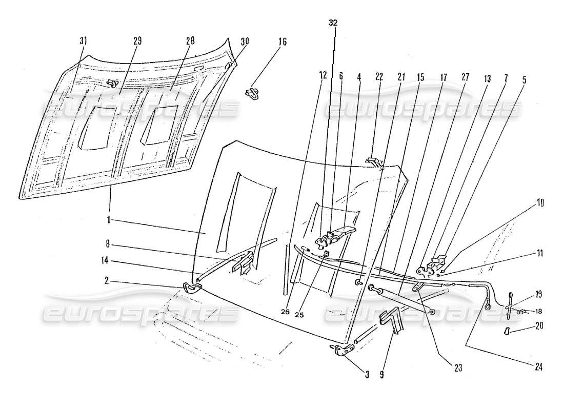 ferrari 365 gtc4 (coachwork) front bonnet part diagram