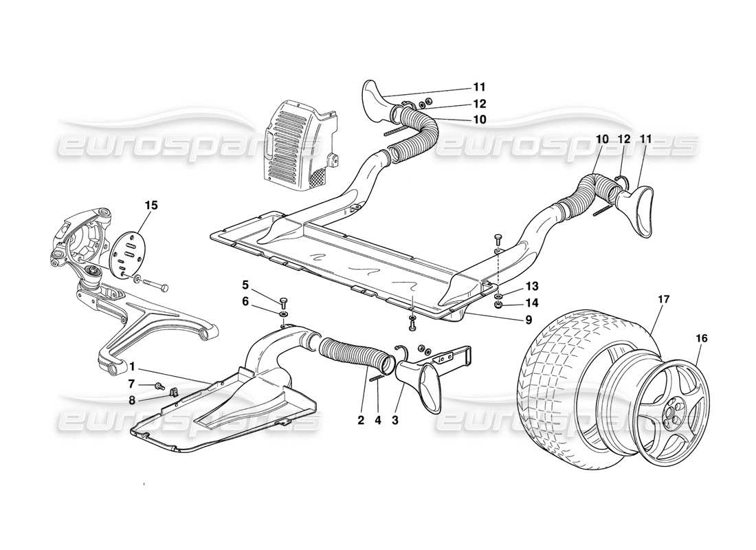 ferrari 348 challenge (1995) wheels and brake air intakes parts diagram