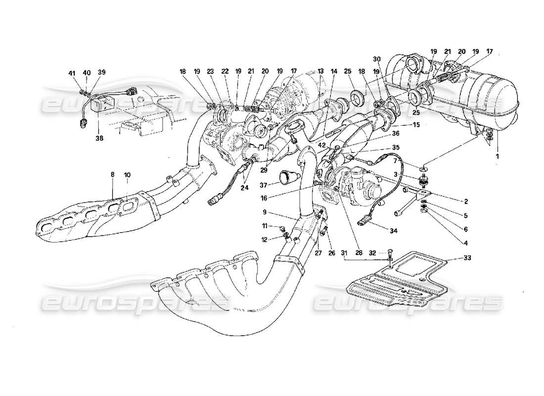 ferrari f40 exhaust system -valid for cars with catalyst- parts diagram