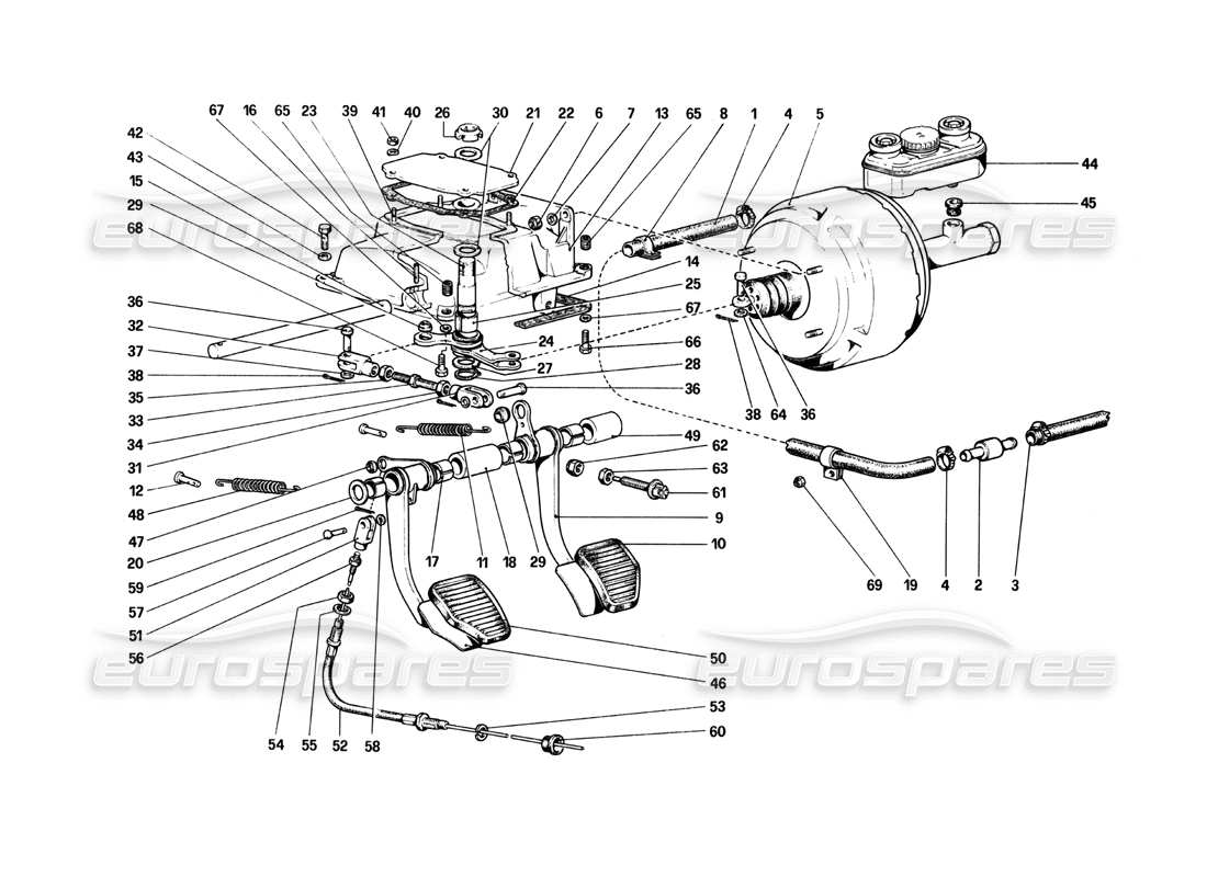 ferrari 208 turbo (1982) pedal board - brake and clutch controls part diagram