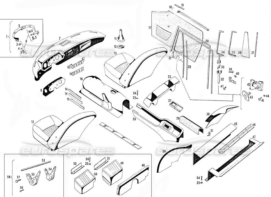 maserati mistral 3.7 body (variations for 109-a) parts diagram