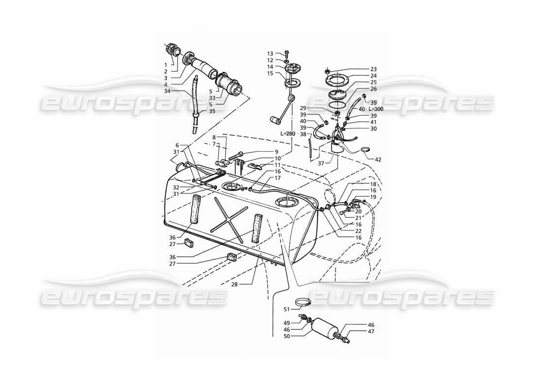 maserati qtp. 3.2 v8 (1999) fuel tank (pre modification) parts diagram