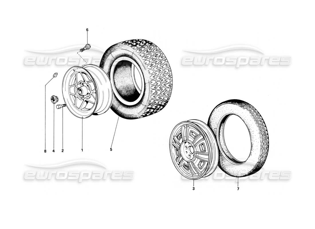 ferrari 208 turbo (1982) wheels part diagram