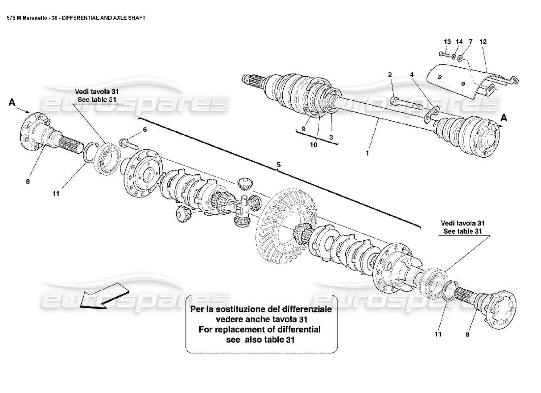 ferrari 575m maranello differential & axle shafts parts diagram