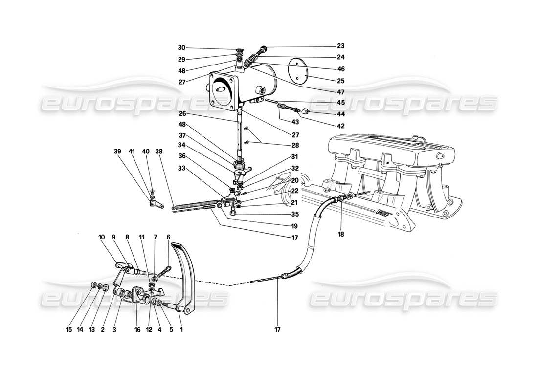 ferrari 208 turbo (1982) throttle control part diagram