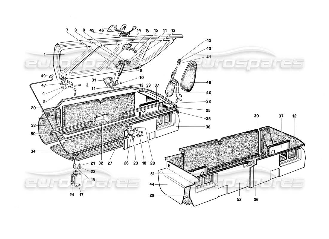 ferrari mondial 3.0 qv (1984) luggage compartment lid parts diagram