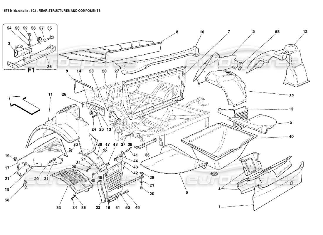 ferrari 575m maranello rear structures and components part diagram