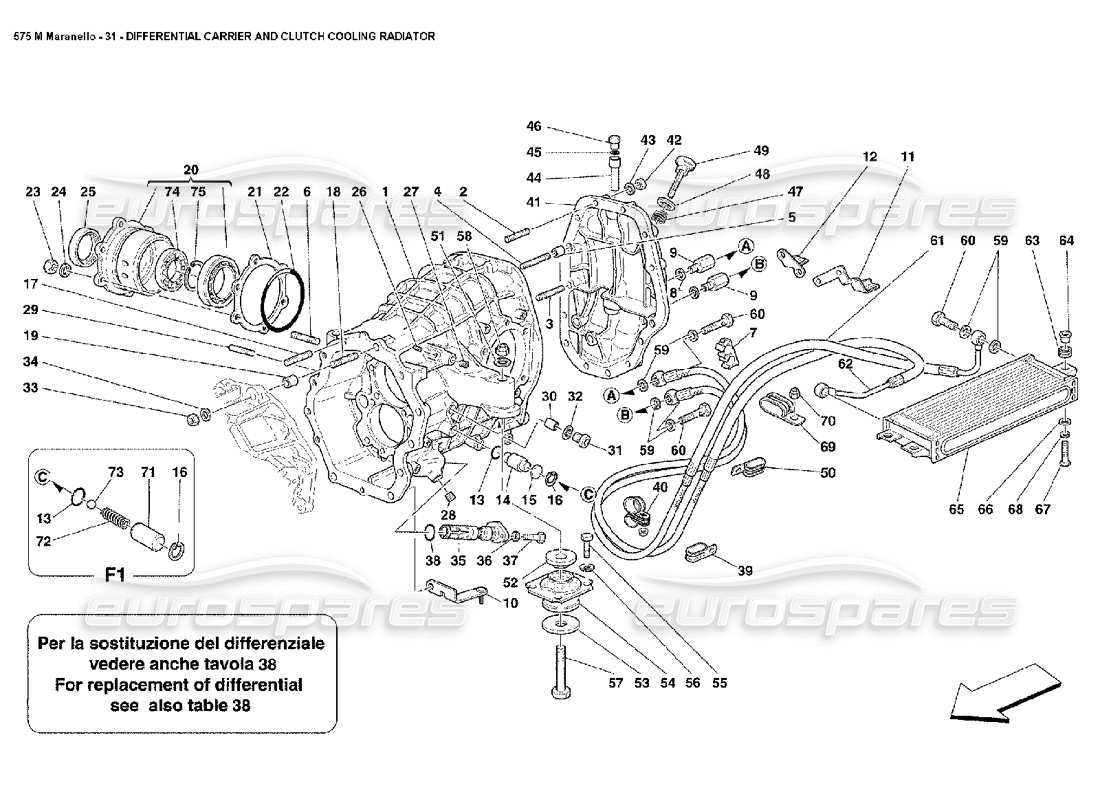 ferrari 575m maranello differential carrier and clutch cooling radiator part diagram