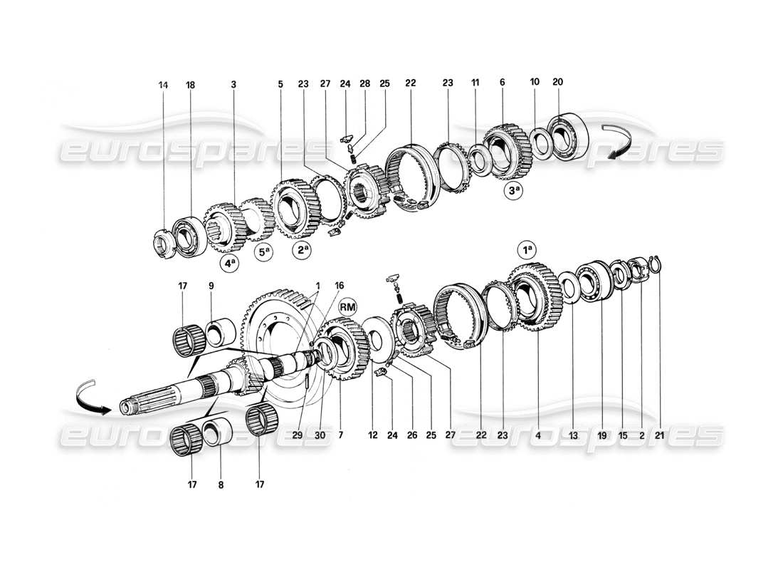 ferrari 208 turbo (1982) lay shaft gears part diagram