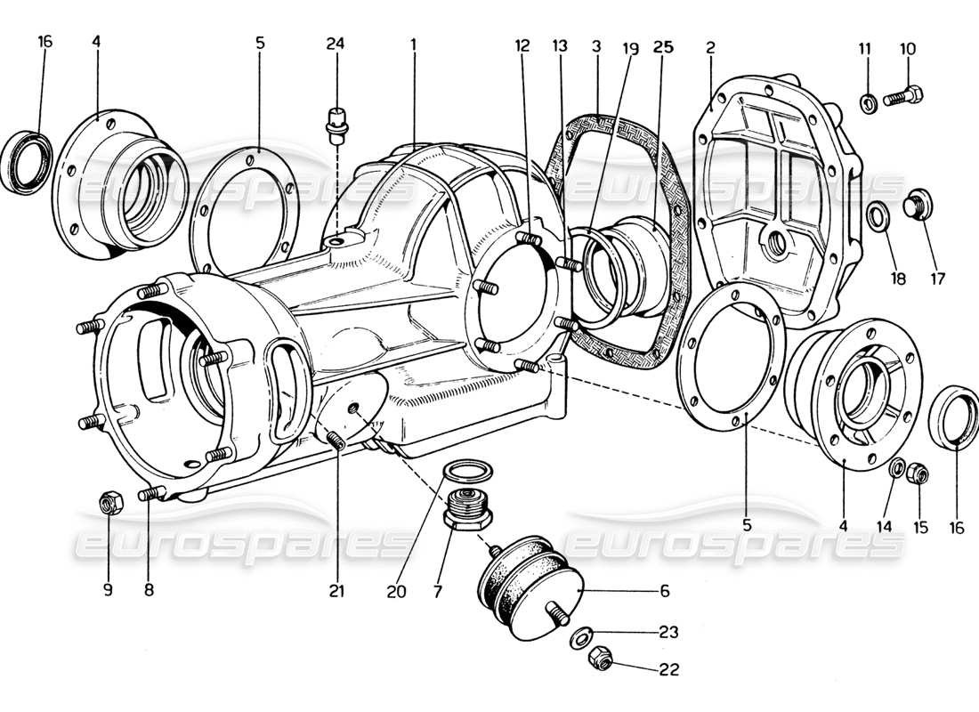 ferrari 365 gt4 2+2 (1973) diflerential casing parts diagram