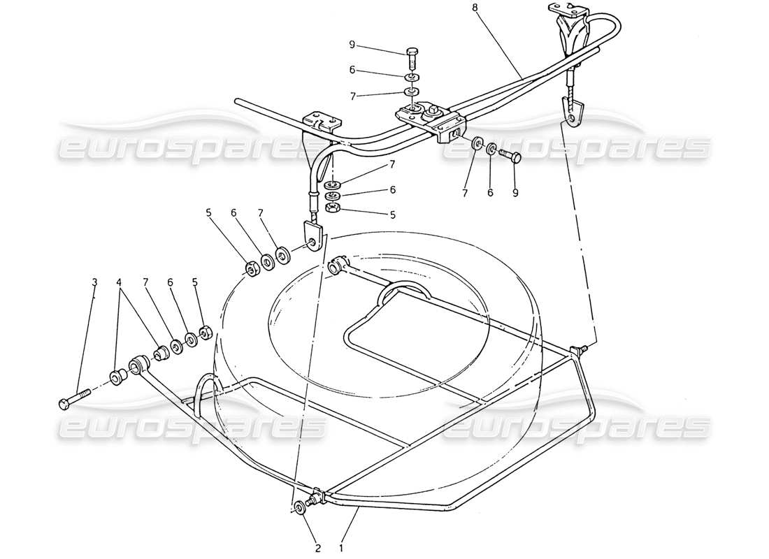 maserati 222 / 222e biturbo spare wheel lifting device parts diagram