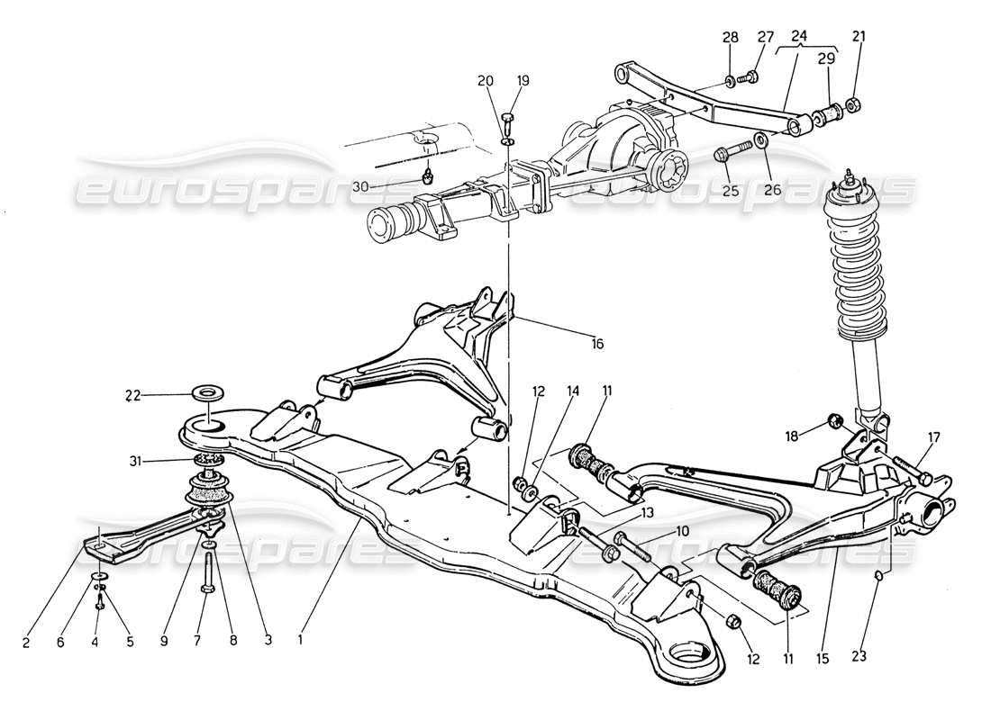 maserati 222 / 222e biturbo rear suspension parts diagram