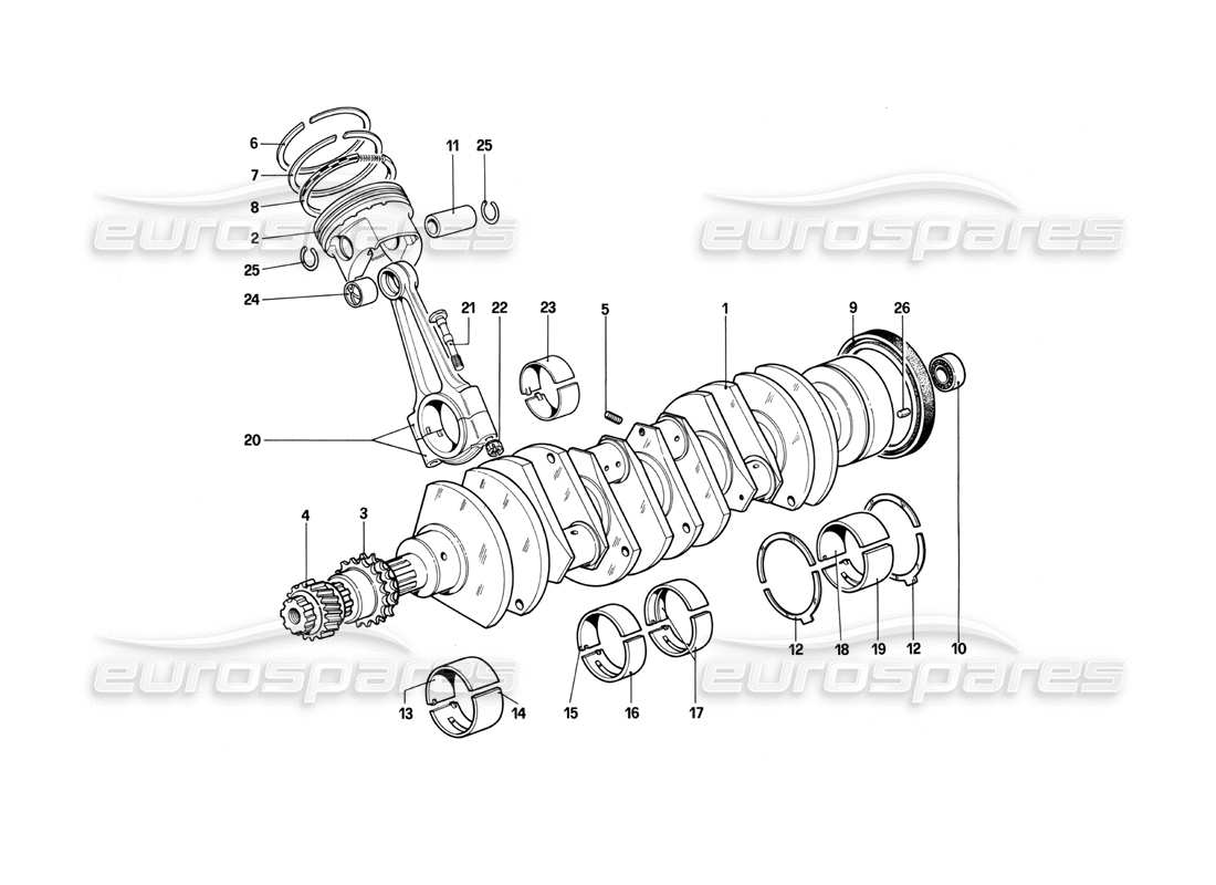ferrari 412 (mechanical) crankshaft - connecting rods and pistons parts diagram