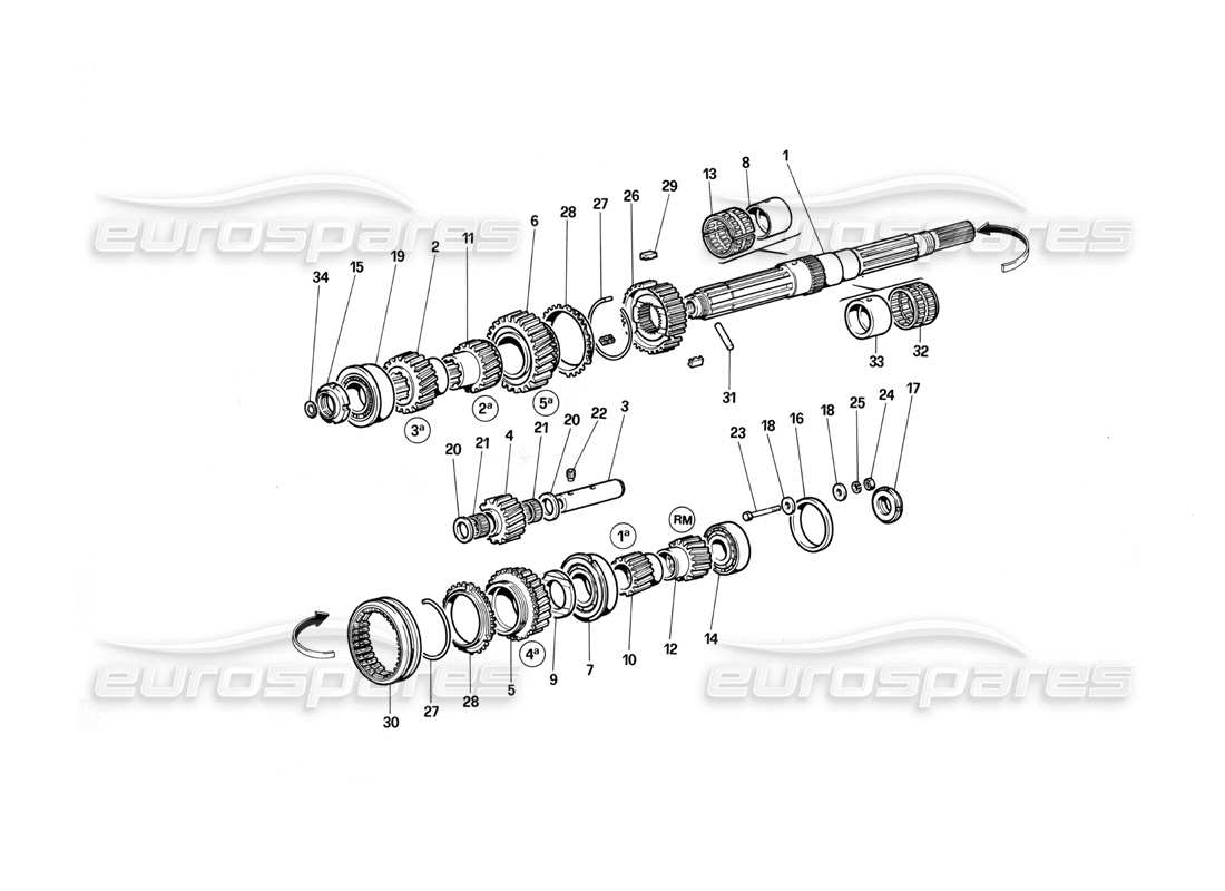 ferrari testarossa (1987) main shaft gears parts diagram