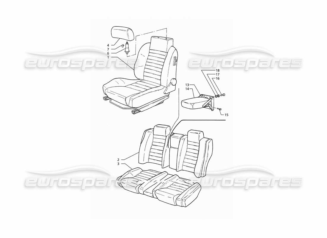 maserati ghibli 2.8 gt (variante) front and rear seats parts diagram
