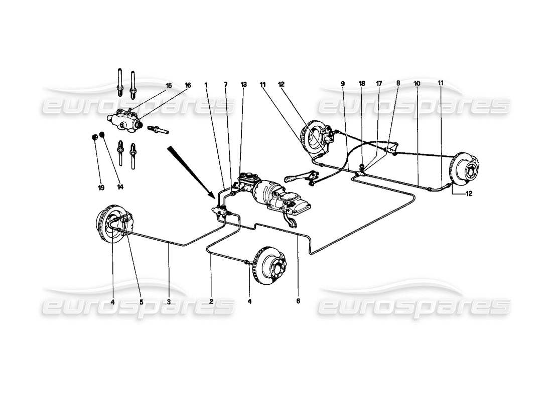 ferrari 208 turbo (1982) brake system part diagram