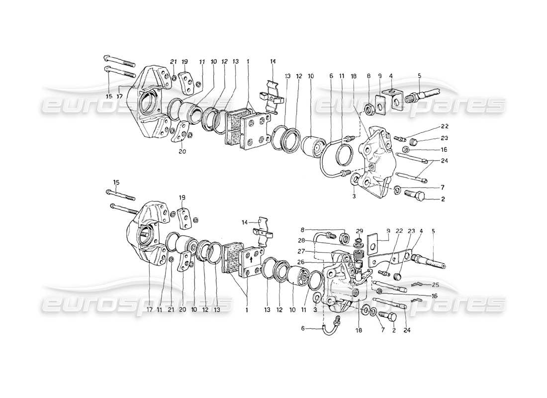 ferrari 208 gt4 dino (1975) calipers for front and rear brakes part diagram