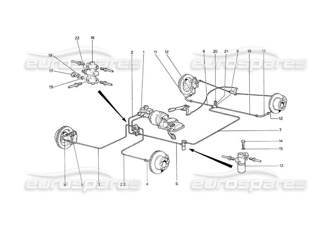 ferrari 208 gt4 dino (1975) brake system parts diagram