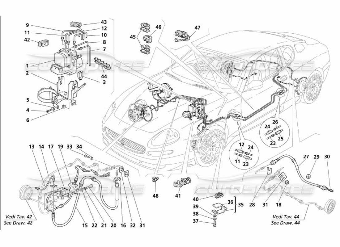 maserati 4200 gransport (2005) braking system -valid for gd- parts diagram