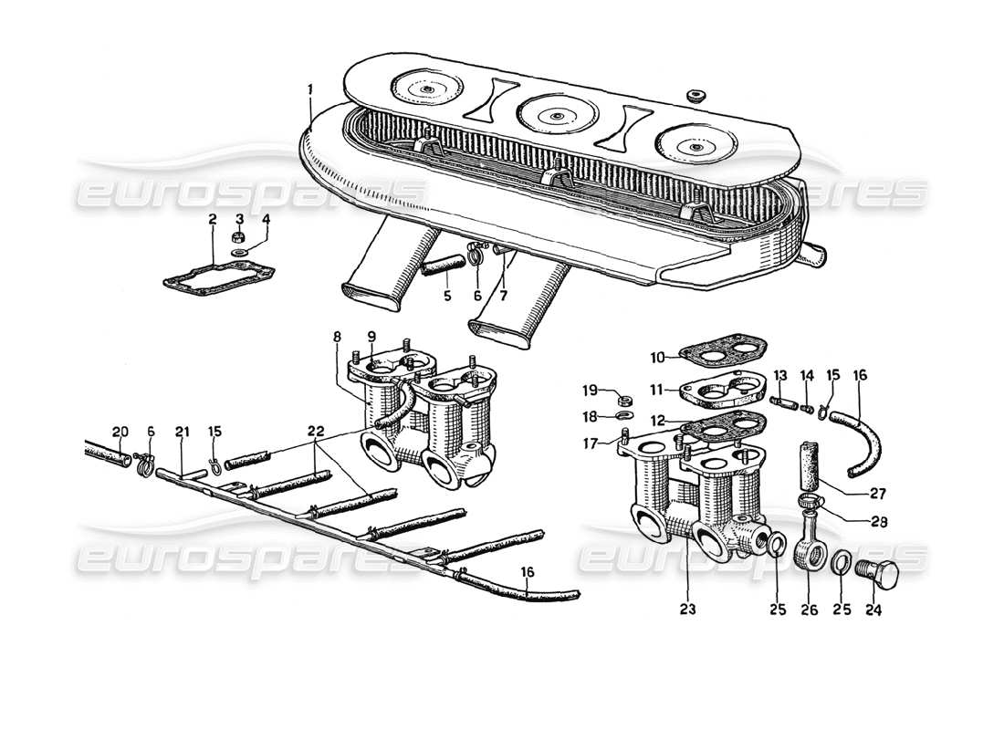 ferrari 275 gtb4 air filter - manifolds - blow-by part diagram