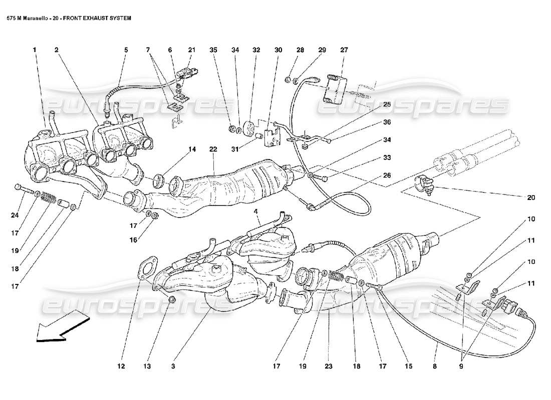 ferrari 575m maranello front exhaust system part diagram