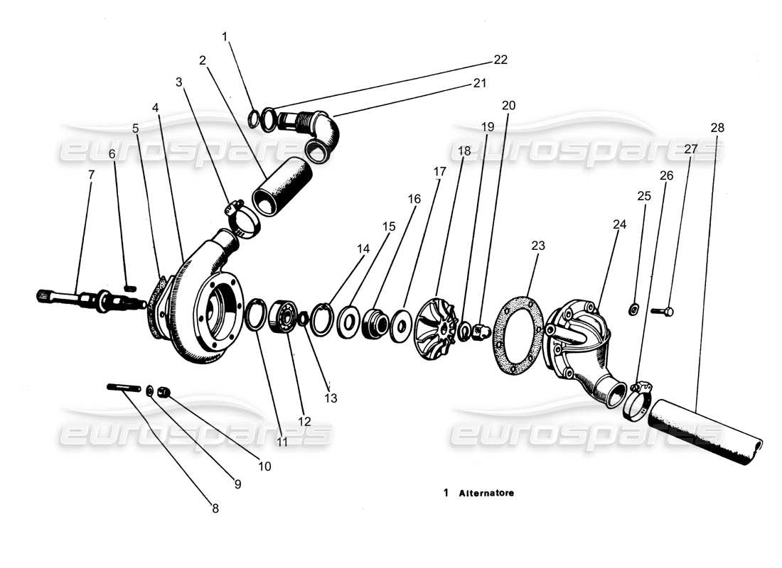 lamborghini espada water pump (1 alternatore)(to 650) part diagram