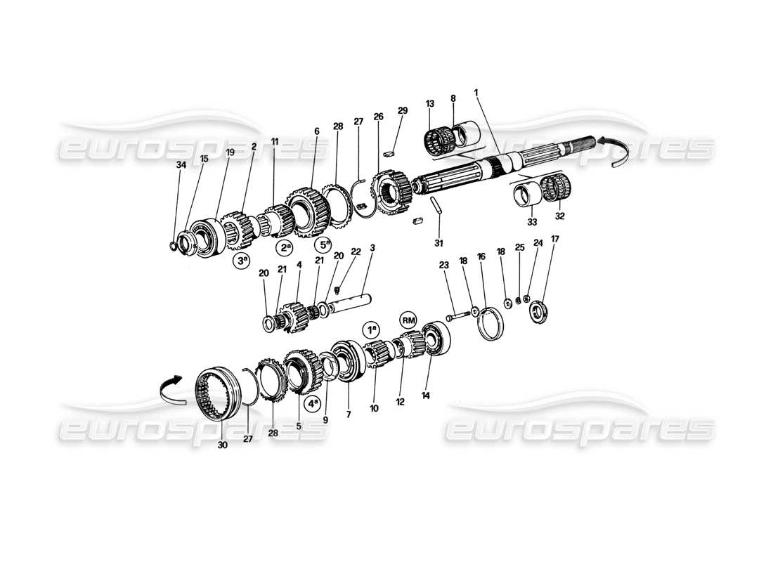 ferrari 512 bbi main shaft gears part diagram