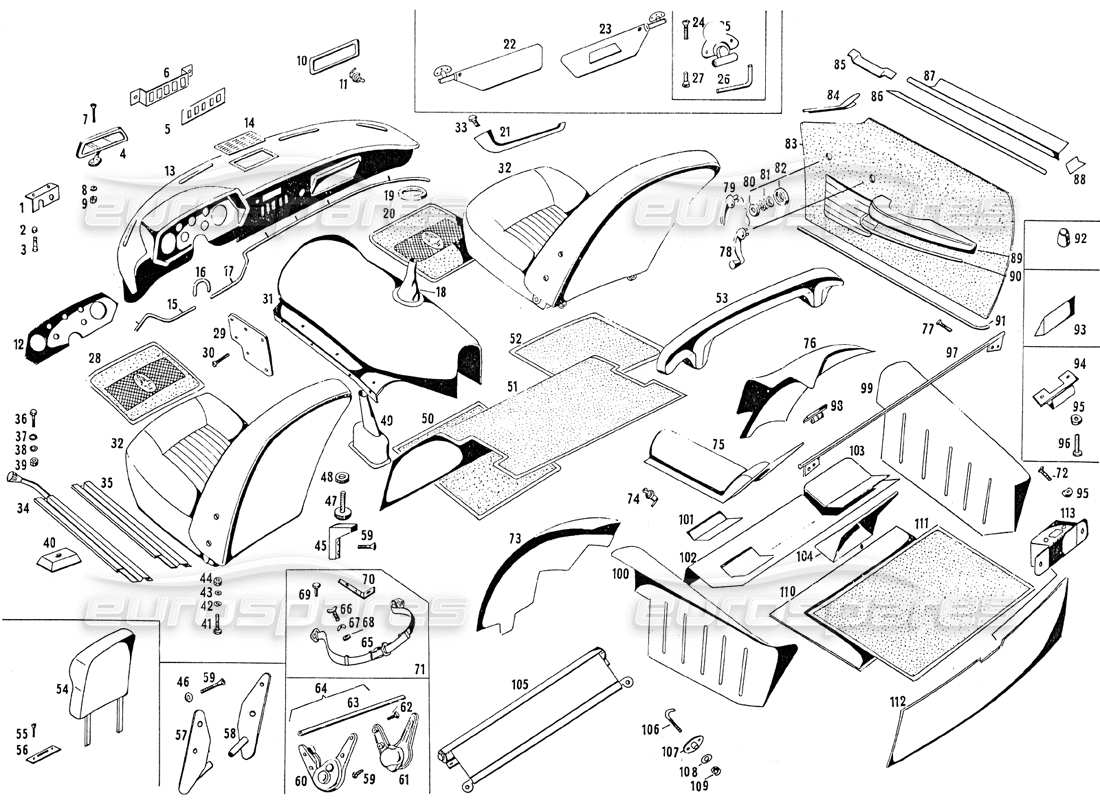 maserati mistral 3.7 seats and upholstery (a) parts diagram