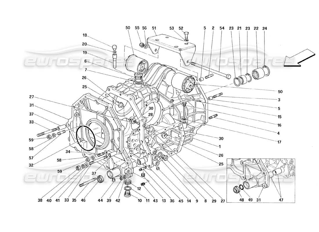 ferrari 348 (1993) tb / ts gearbox - differential housing and intermediate casing part diagram