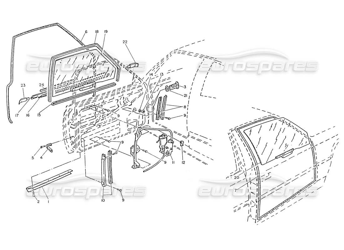 maserati ghibli 2.8 (non abs) doors - glass and window lift parts diagram