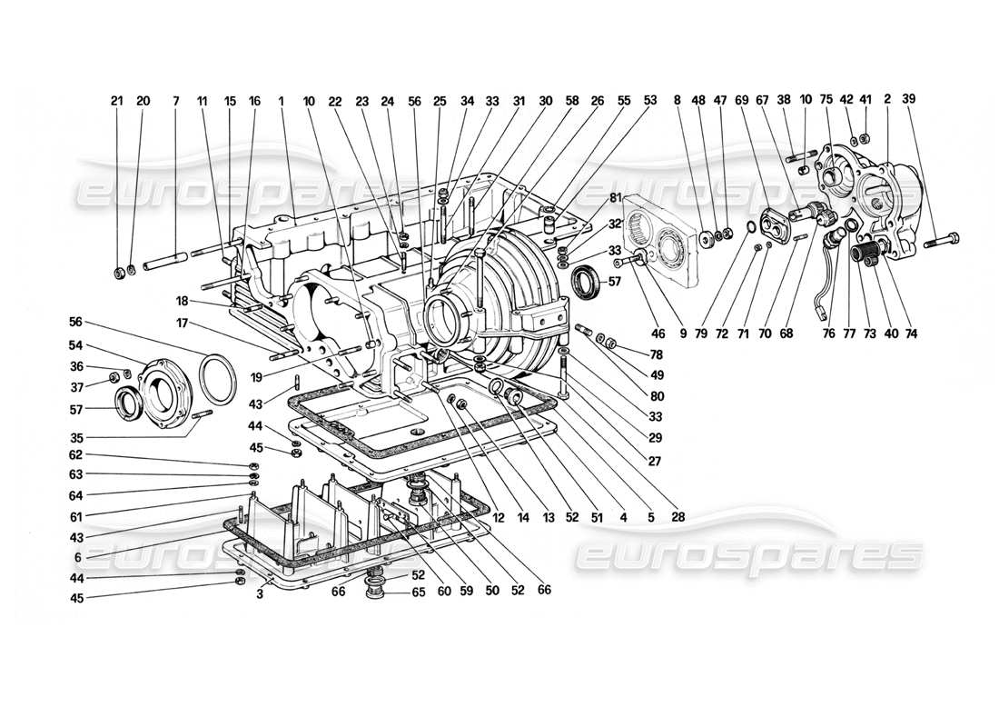 ferrari 208 turbo (1982) gearbox - differential housing and oil sump part diagram