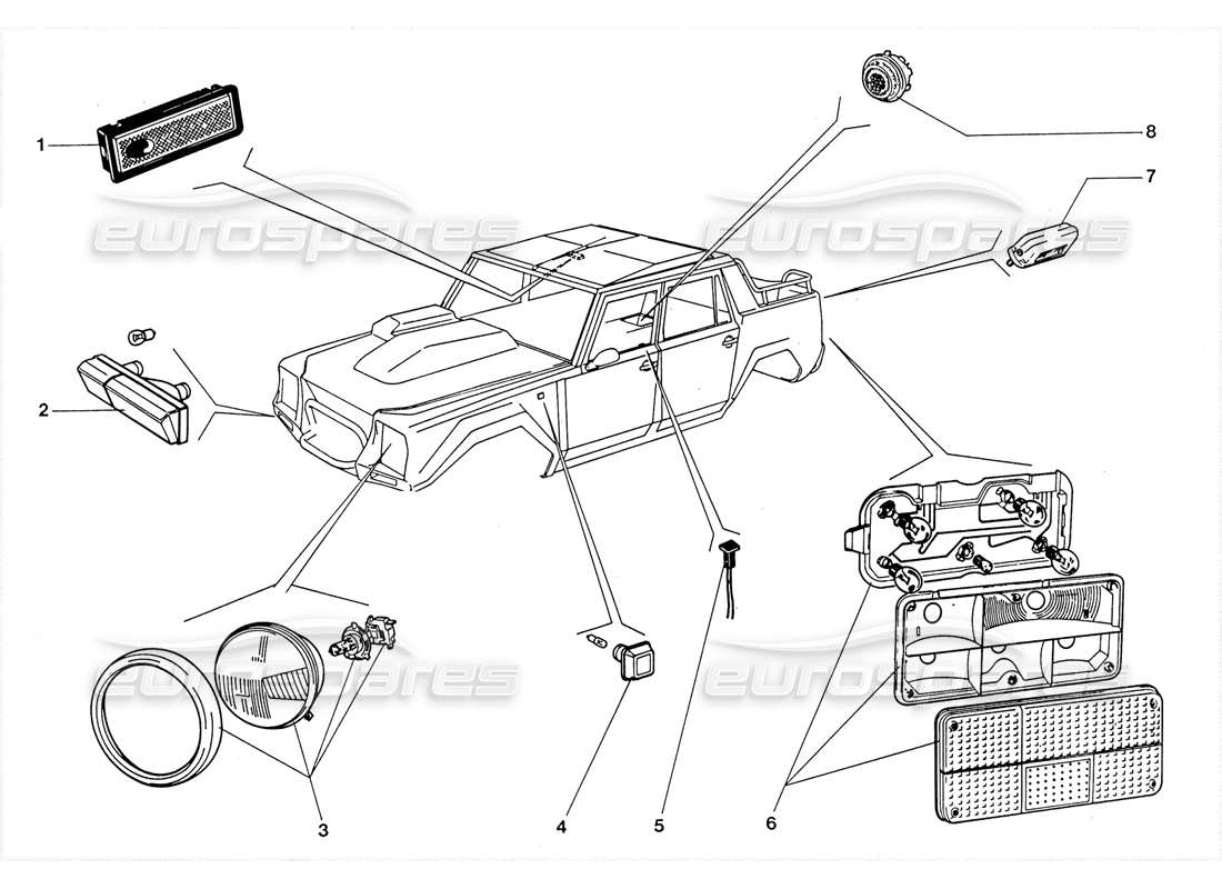 lamborghini lm002 (1988) lamps and indicators part diagram