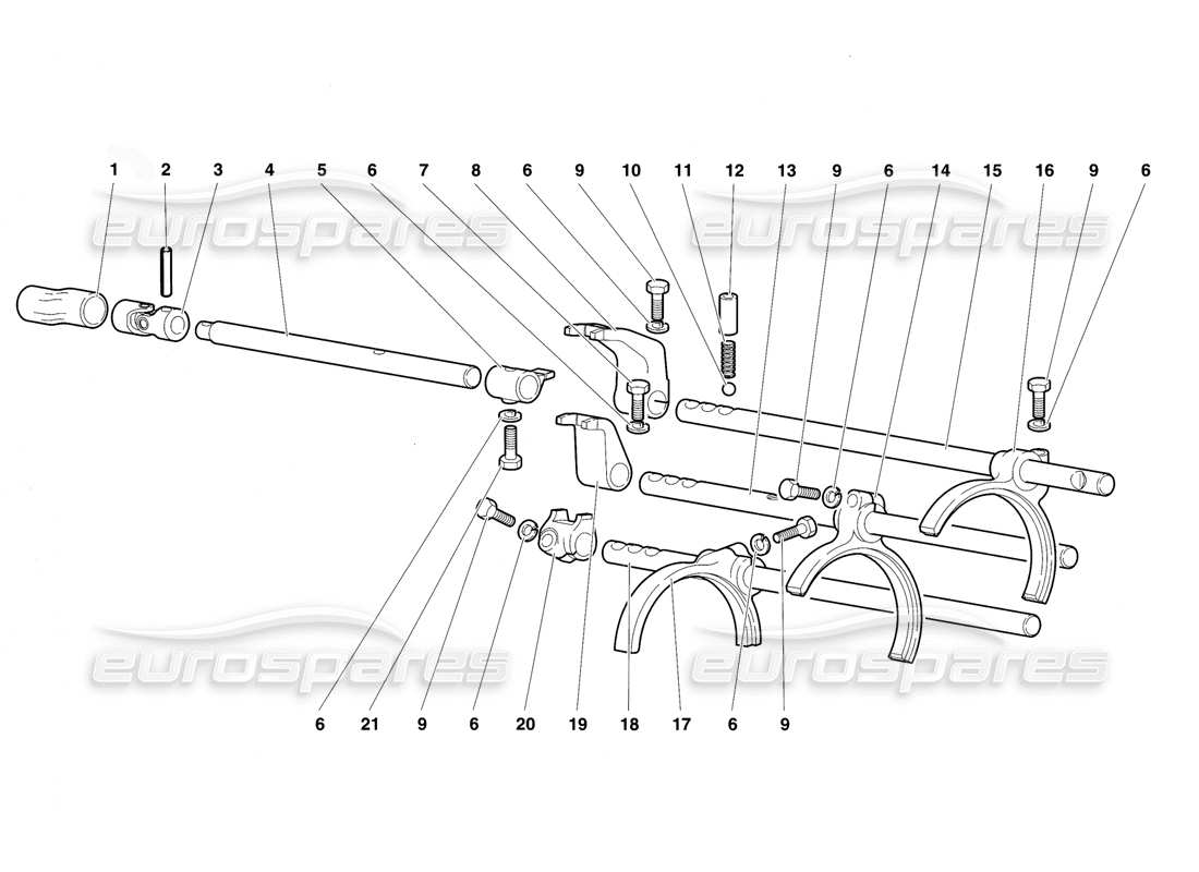 lamborghini diablo vt (1994) gearbox shifting rods and forks parts diagram