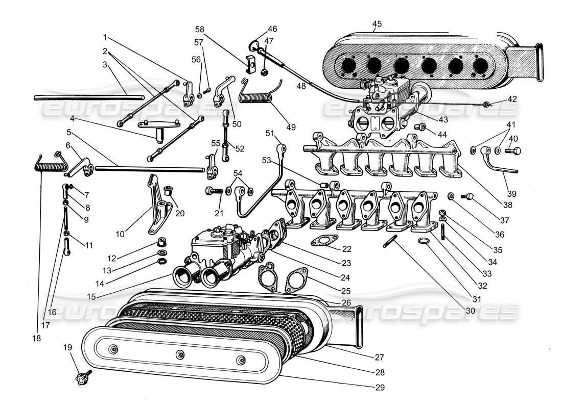 lamborghini espada inlet manifolds parts diagram