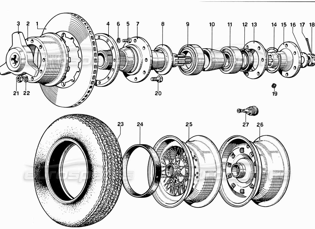ferrari 365 gt 2+2 (mechanical) rear brake disc and wheel parts diagram