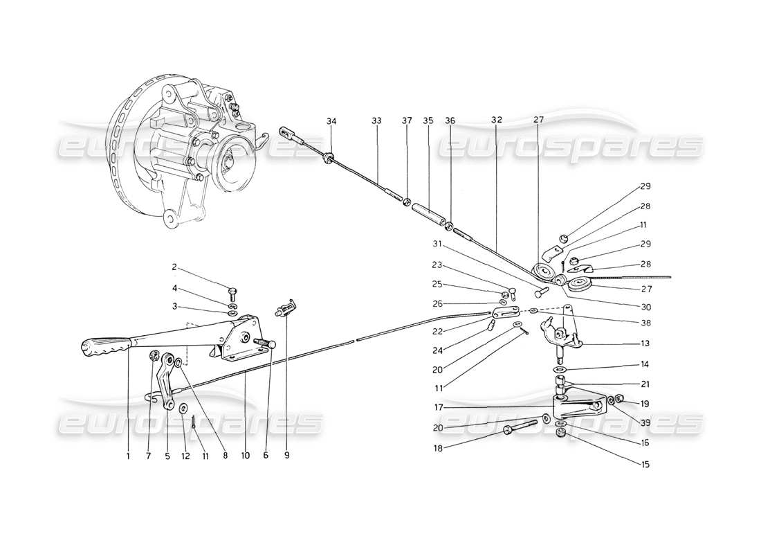 ferrari 208 gt4 dino (1975) hand-brake control part diagram