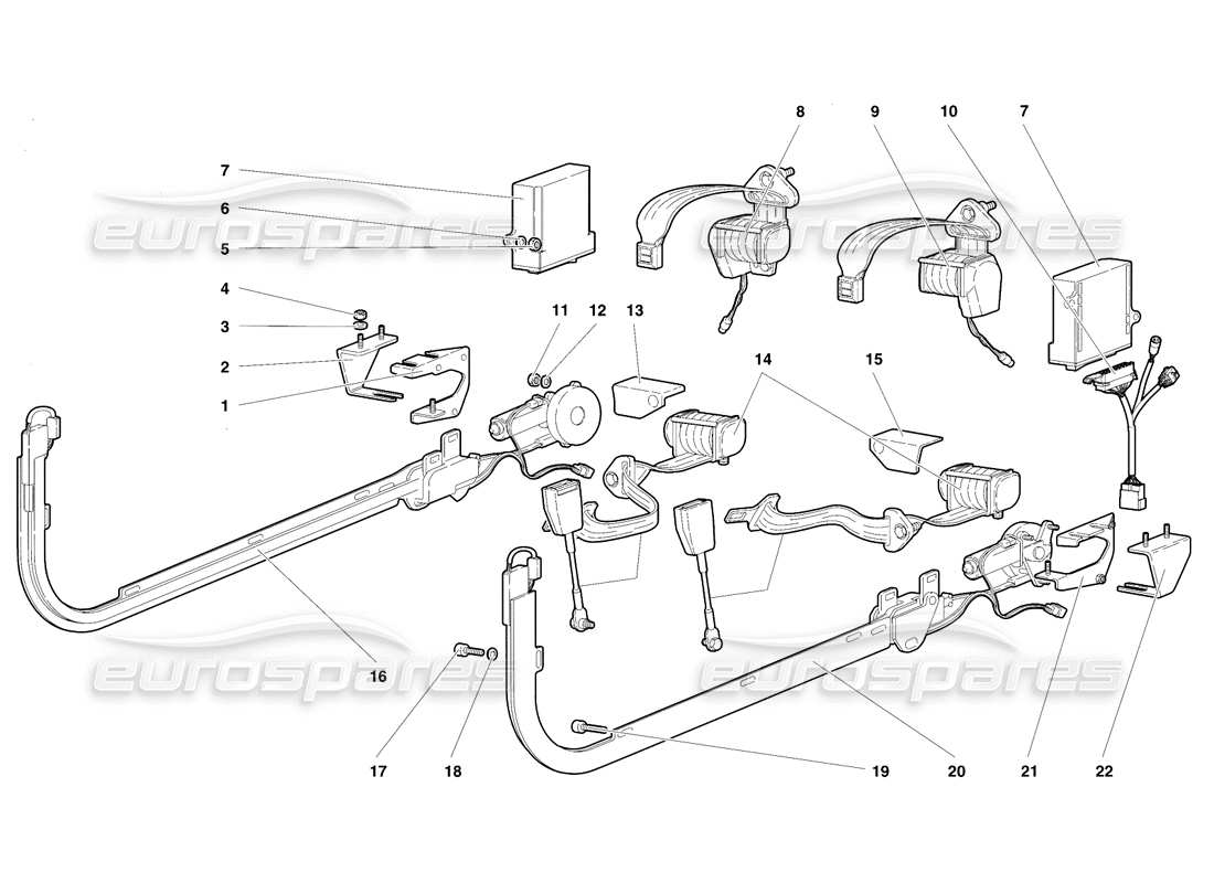 lamborghini diablo vt (1994) passive restraint belts (valid for usa version - april 1994) parts diagram