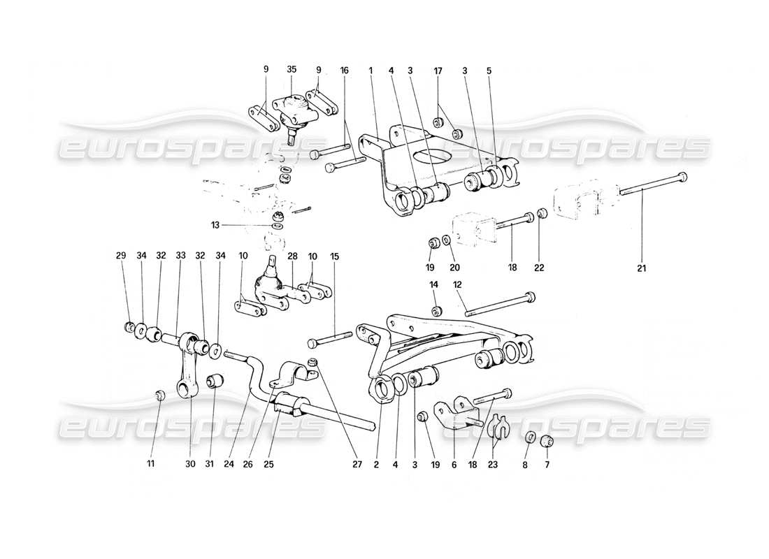 ferrari 308 quattrovalvole (1985) front suspension - wishbones parts diagram